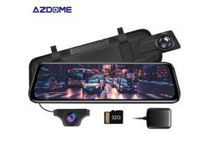 AZDOME Mirror Dash Cam for Car, 10" Touch Screen Rear View Mirror Camera, Front and Rear Mirror Dash Camera with 170 °Wide Angle, Night Vision, G-Sensor, include GPS Module 32G TF Card
