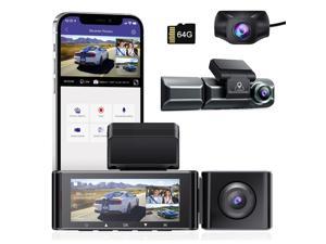AZDOME M550 Dash Cam 3 Channel, Front Inside Rear 1440P+1080P+1080P Car Dashboard Camera Recorder, 4K+1080P Dual, 3.19" IPS, Built in WiFi GPS, IR Night Vision, Capacitor, Parking Mode, with 64GB Card