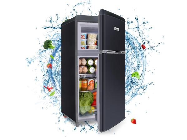 WANAI Compact Refrigerator 3.2 Cu.Ft Retro Cream Fridge With Freezer 2 Door  Mini Refrigerator with 7 TEMP Modes, Removable Shelves, LED Lights, Ideal