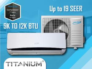 AirCon Titanium Series 12000 BTU Mini Split Air Conditioner Heat Pump Inverter 18 SEER 115V with 12 Ft Copper and Wire