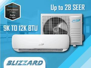 Air-Con Blizzard Series 9000 BTU Mini Split Air Conditioner Heat Pump Inverter 28 SEER 230V with 12 Ft Copper and Wire
