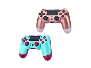 Wiv77 2-pack wireless PS4 game controller compatible with playstation 4 console with 2 analog joysticks and touch pad remote (Berry blue+Rose gold, 2021 New)