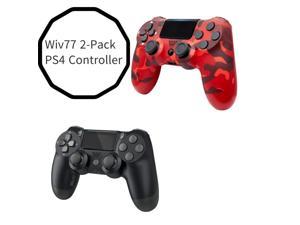 Wiv77 2-Pack wireless PS4 controller Work with Playstation 4 Game Console Remote Control with two Joystick Christmas gift for kids/children/boys/girls/man/lady (Black+Camo Red)