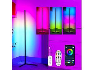 REDSALAD Corner Floor Lamp, 5V 2A USB Color Changing RGB Floor Lights, Dimmable LED Modern Floor Lamps with Remote Control for Home Decoration and Party