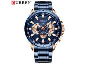 CURREN New Casual Sport Chronograph Mens Watches Stainless Steel Band Wristwatch Big Dial Quartz Clock with Luminous Pointers