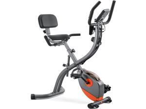 Exercise Bike Foldable Stationary Bike High configuration Magnetic Upright Recumbent Portable Fitness Cycle with Arm Resistance Bands/Extra Large Adjustable Backrest Seat/LCD Display/Pulse Sensor