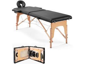 Massage Table Massage Bed Spa Bed Lash Bed Salon Bed Portable Treatment Table Facial Bed Height Adjustable with Head-& Armrest 2 Section Black with Carrying Bag