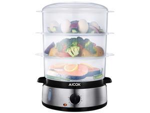 AICOK 3 Tier Food Steamer for Cooking, 9.5 QT Electric Food Steamer for Vegetables or Meats, 800W Fast Simultaneous Cooking, Rice/Grains Tray and Egg Holders Included, Auto Shutoff and BPA-free