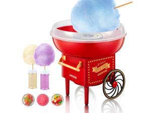 AICOOK Cotton Candy Machine, Hard Candy Floss Machine with Red Retro Design, Suitable for DIY Cotton Candy, Including Bamboo Sticks and Spoons, Allowing Children and Adults to Enjoy a Sweet Time