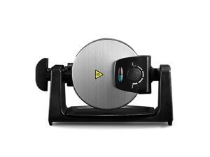 180° Flip Belgian Waffle Maker with Non Stick Grids, Adjustable Browning Temperature Control, Removable Drip Tray, 4-Slice Waffle Iron, Stainless Steel, Indicator Lights, Round Design, 1100W