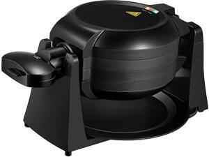 Double Waffle Maker 180° Flip, Belgian Waffle Iron 8-Slice One Time, Nonstick Plates, Removable Drip Tray & Rotating, 1400W Adjustable Temperature Control & Cool Touch Handle, Black