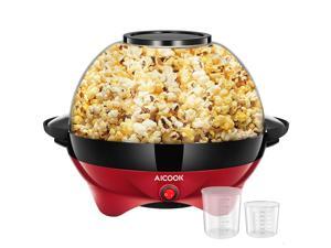 Popcorn Machine, 6-Quart/24-Cup Fast Heat-up Popcorn Popper Machine, Electric Nonstick Hot Oil Popcorn Maker with Stirring Rod, Large Lid for Serving Bowl and Convenient Storage, 2 Measuring Cups