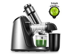 Juicer Machines, Slow Masticating Juicer with 3in Large Feed Chute, Cold Press Juicer with Ceramic Auger, Fruits & Vegetables Extractor Easy to Clean with Quiet Motor/Reverse Function/Recipes