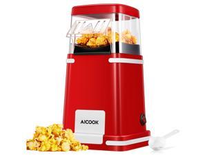 AICOOK Popcorn Maker, Electric Nostalgia Hot Air Popcorn Popper, Retro Household 1200W Low Calorie & Fat Free Popcorn Machine with Measuring Cup, for Christmas Party&Movie Nights(120V 50Hz)