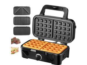 Decen Sandwich Toastie Maker 3 in 1 Waffle Maker, Deep Fill Sandwich sandwich toasters & panini presses with 5-Gears Temperature, Detachable Non-Stick Plates Easy to Clean,1200W, Black
