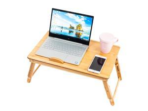 Trendy Double Flowers Engraving Pattern Adjustable Bamboo Computer Desk Wood Color 53cm/20.9in