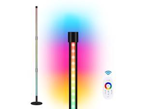 Corner Floor Lamp - RGB Color Changing Mood Lighting, Dimmable LED Modern Floor Lamp with Remote, 51" Metal Standing Lamp for Living Room, Bedroom 20W - Black