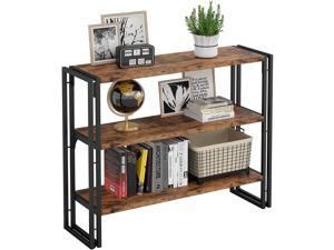 IRONCK Bookshelf 3 Tier Shelf, 43 Inch Industrial Bookcase, Wood Storage Shelf with Metal Frame for Living Room, Rustic Brown