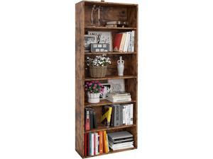 IRONCK Bookshelves and Bookcases Floor Standing 6 Tier Display Storage Shelves 70in Tall Bookcase Home Decor Furniture for Home Office, Living Room, Bed Room, Vintage Brown
