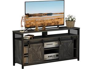 IRONCK TV Stand for TVs up to 65 Inch, Industrial Entertainment Center with Adjustable Storage Shelves, Wood and Metal Media TV Console with 2 Sliding Barn Doors for Bedroom Living Room, Grey