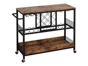 IRONCK Wine Rack Table, Industrial Bar Cart on Wheels Kitchen Storage Cart for The Home Wood and Metal Frame, Vintage Brown