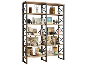 IRONCK Industrial Bookshelf Double Wide 6-Tier, Open Large Bookcase, Wood and Metal Bookshelves for Home Office, Easy Assembly