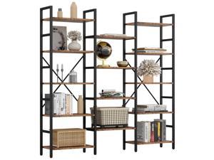 IRONCK Bookcases and Bookshelves Triple Wide 5 Tiers Industrial Bookshelf, Large Etagere Bookshelf Open Display Shleves with Metal Frame for Living Room Bedroom Home Office