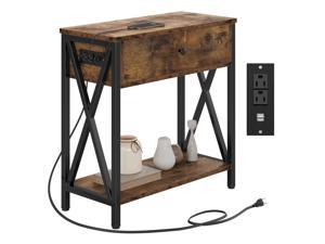 IRONCK Side Table, End Tables with Charging Station, USB Ports & Power Outlets, Pull-Down Drawer, for Small Spaces, Living Room, Bedroom, Rustic Brown