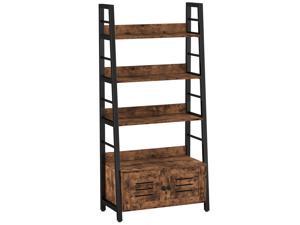 IRONCK Bookshelf with Louvered Doors, 4-Tier Ladder Shelf with Cabinet Industrial Accent Furniture for Bedroom Living Room Home Office, Rustic Brown