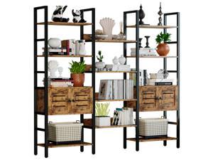 IRONCK Bookshelf and Bookcase with Doors 5 Tiers Industrial Bookshelf Triple Wide Display Shelf with Storage Cabinet for Living Room Home Office Rustic