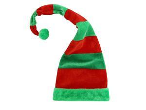 Creative Plush Long Red and Green Striped Christmas Clown Hat with Pom-Pom Party Prop Favors