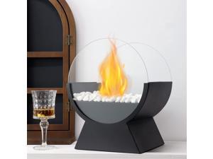 Round Glass Tabletop Fire Bowl Pot 13.5" Tall Portable Tabletop Fireplace Clean Burning Bio Ethanol Ventless Fireplace for Indoor Outdoor Patio Parties Events