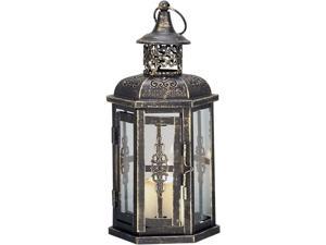 JHY DESIGN Decorative Lanterns-10inch High Vintage Style Hanging Lantern, Metal Candleholder for Indoor Outdoor, Events, Parities and Weddings(Black with Gold Brush)