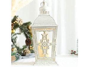 JHY DESIGN Decorative Candle Lantern -13'' High Metal Candle Holder Or Vintage Style Hanging Lantern for Indoor Outdoor Events Parities Weddings(White with Gold Brush)