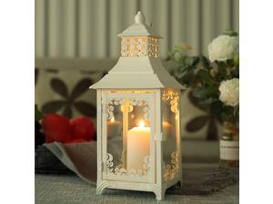JHY DESIGN Decorative Candle Lantern 14.5''High Vintage Style Hanging Lantern Metal Candleholder for Indoor Outdoor Events Parities and WeddingsWhite