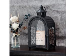 Memorial Lantern 11'' High Walk Beside Us Remembrance Lantern With Automatic Timer LED Candle And Love Pattern Bereavement Sympathy Gifts For Funeral Memorial Service Loss of Loved One (Black)