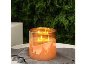 JHY DESIGN Large Moving 3 Wicks Battery Candle with 6-Hour Timer Function, 6''Dia Flameless Candle Battery Powered, Simulation 3D Glass LED Candle for Party Living Room Xmas Festive Table Bar(Gold