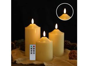 JHY DESIGN 3D Flameless Candles Set 4/5/6inch High Real Wax Battery Candle Pillars Flickering LED Candles with 8-Key Remote Control Timers for Home Wedding Party Christmas Decoration (Set of 3)