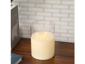 JHY DESIGN 3Wick Glass Flameless Candles 8High Battery Operated Dancing Flame Flickering LED Pillar Candles with 6Hour Timer Feature Real Wax Moving Wick Candle for Home Wedding Party Festival