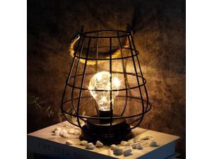 JHY DESIGN 8.5" Cage Bulb Lantern Decorative Lamp Battery Powered Cordless Accent Light with Warm White Fairy Lights LED Edison Bulb Lamp for Living Room Bedroom Kitchen Wedding(Black)