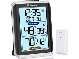 GEEVON Indoor Outdoor Thermometer Wireless Digital Hygrometer Temperature Gauge with Time,200ft/60m Range Temperature Humidity Sensor