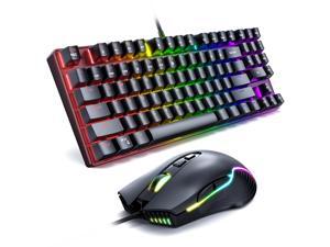 ONIKUMA Mechanical Keyboard and Mouse Combo Wired 89 Keys Backlit Gaming Keyboard Blue Switch, UP To 6400 DPI Mouse with 7 Buttons, Large Gaming Mouse Pad for PC Gamer Computer Laptop