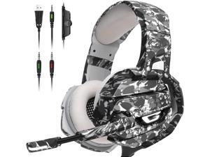 White Gaming Headset Gaming Headphone with 360° Adjustable Noise Canceling Microphone, Led Light and Over Ear Memory Earmuff for PS4, PS5, PC