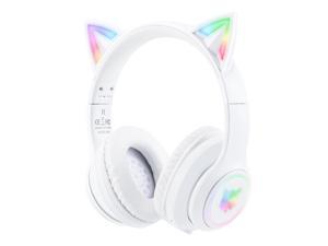 ONIKUMA Wireless Gaming Headset with microphone,Bluetooth 5.0,40ms Low Latency Connection, Custom-Tuned 40mm Drivers,Cute Cat Ears-White