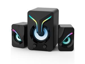 High Performan Computer Speaker, Mini PC Speakers with Subwoofer, 2.1 Desktop Speaker with RGB Lights, USB Powered, Stereo Sound, Gaming Speaker with 3.5mm Aux Cable for Monitor/Laptop/Tablet