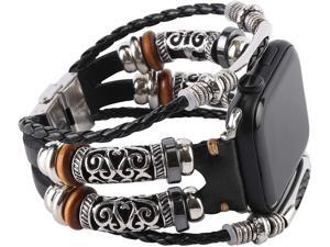 Konafei Compatible with Apple Watch Band 44Mm 42Mm 40Mm 38Mm Iwatch Series SE 6 5 4 3 2 1, Leather Boho Bracelets Jewelry Multilayer Metal Cuff Retro Strap for Men&Women…