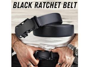 Mens Ratchet Belt Black Microfiber Leather Casual Belt with Adjustable Automatic Buckle Elegant Style