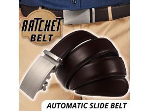 Unisex Brown Ratchet Belt Microfiber Leather - Silver plated Automatic Adjustable Buckle