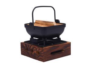 Cast Iron Hanging Pan Stock Pot W/Wood Lid Japanese Sukiyaki Stew Pot Camp Pot 14cm Base 16x6cm