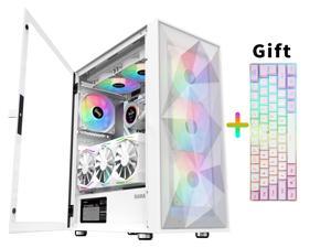SAMA 3509 ATX Mid Tower Gaming Computer Case  keyboard Tempered Glass w 4 x ARGB Fans 3 x120mm x Front l 1 x120mm x Rear and 1xRGB PC Case White